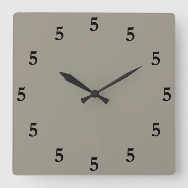 Black Five o'Clock irgendwo, Aluminium Silber Grau Quadratische Wanduhr (Vorderseite)