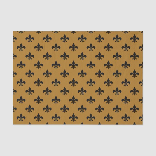Black Fleur-de-lis auf Matte Gold Seidenpapier (Vorderseite)