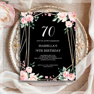 Black Floral 70. Budget Geburtstagseinladung