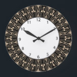 Black Floral Art Deco Große Wanduhr<br><div class="desc">Schwarze, aufwändige Spitzenkunst Deko inspiriert Radialdesign mit schwarzen Zahlen und weißem Gesicht. Kann angepasst werden, indem die Hintergrundfarbe geändert wird.</div>