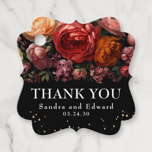 Black Floral Botanical Moody Wedding Vielen Dank Geschenkanhänger (Vorderseite)