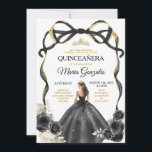 Black Floral Bow Princess Gold Crown Quinceañera Einladung<br><div class="desc">EDITABLE Black Floral Bow Prinzessin Gold Crown Quinceañera Einladung Schwarze Prinzessinnen Kleider Quinceañera 15. Girl Birthday Invite Gold Crown Mis Quince Anos,  15. Geburtstagsparty</div>