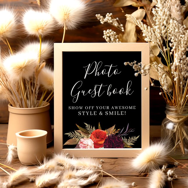 Black Floral Bridal Shower Guest Book Sign Poster (Von Creator hochgeladen)
