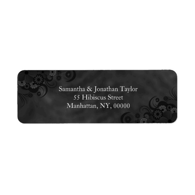 Black Floral Chalkboard Étiquette de petite adress (Devant)