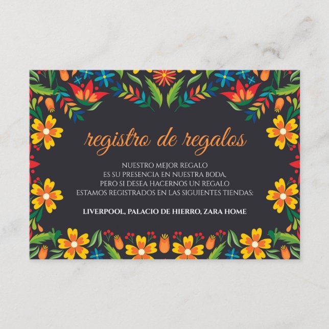 Black Floral Colorful Botanical Spanish Wedding Begleitkarte (Vorderseite)