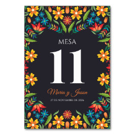 Black Floral Colorful Botanical Spanish Wedding Tischnummer