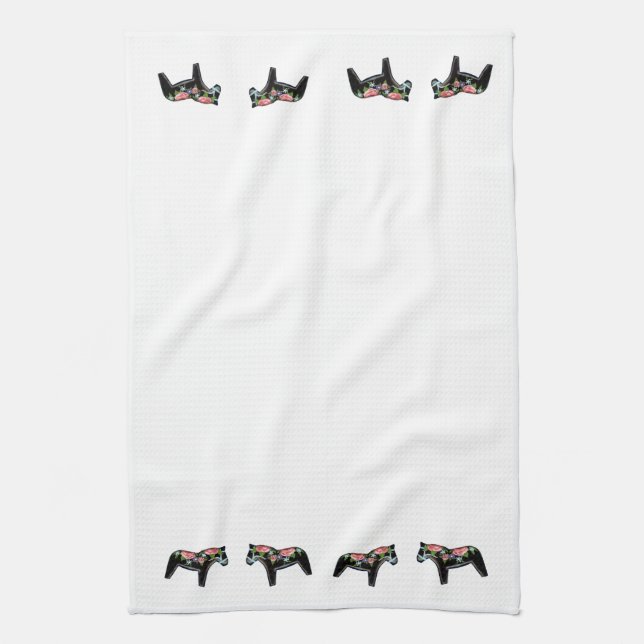 Black Floral Dala Horse MoJo Serviette de cuisine (Vertical)