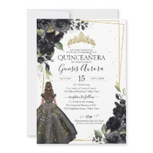 Black Floral Gold Akzent Elegante Quinceanera