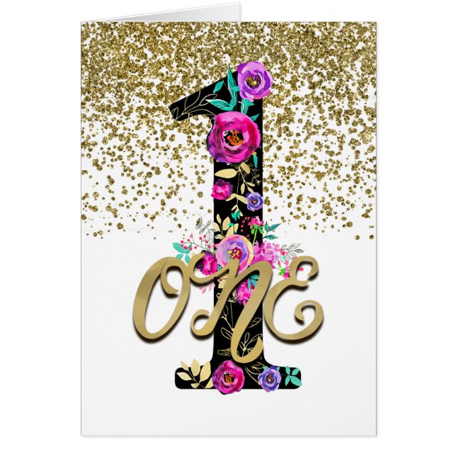 Black Floral Gold Parties scintillant ONE 1 1er an (Devant)