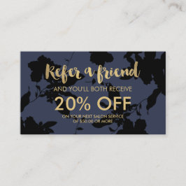 Black Floral Gold Text Blue Salon Empfehlungskarte