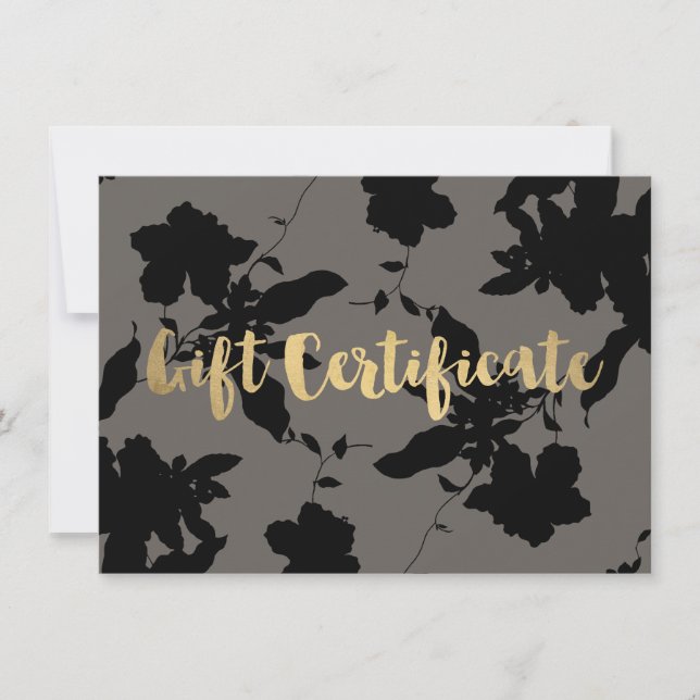 Black Floral Gold Text Grau Geschenkgutschein (Vorderseite)