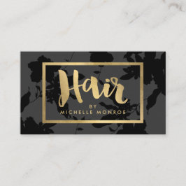 Black Floral Gold Text Hair Stylist Visitenkarte
