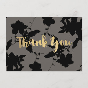 Black Floral Gold Texte Gris Carte de remerciement
