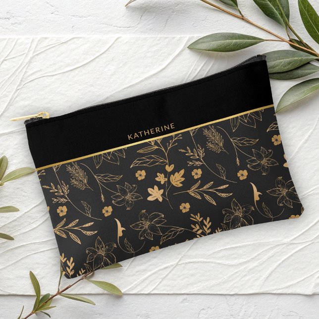 Black Floral Grace Maid of honor Accessory Pouch Zubehörtasche (Von Creator hochgeladen)