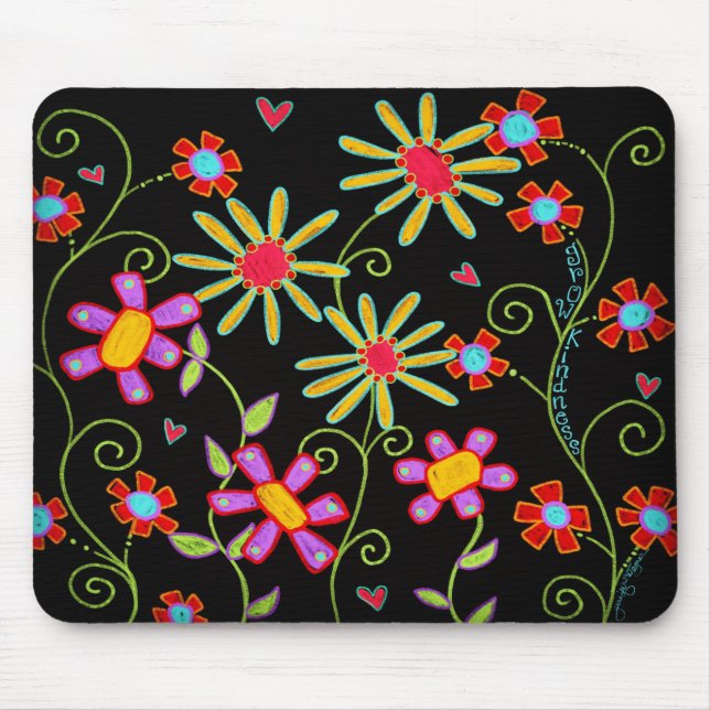 Black Floral Grow Kindness Fun Mousepad (Vorne)