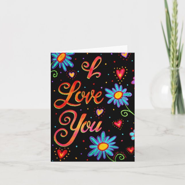 Black Floral I Liebe You Karte (Vorderseite)