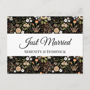 Black Floral Just Married Hochzeit Ankündigung