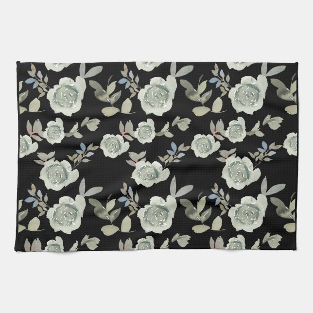 Black Floral Kitchtuch Geschirrtuch (Horizontal)