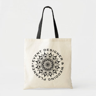 Black Floral Mandala Custom Text Tote Bag Tragetasche