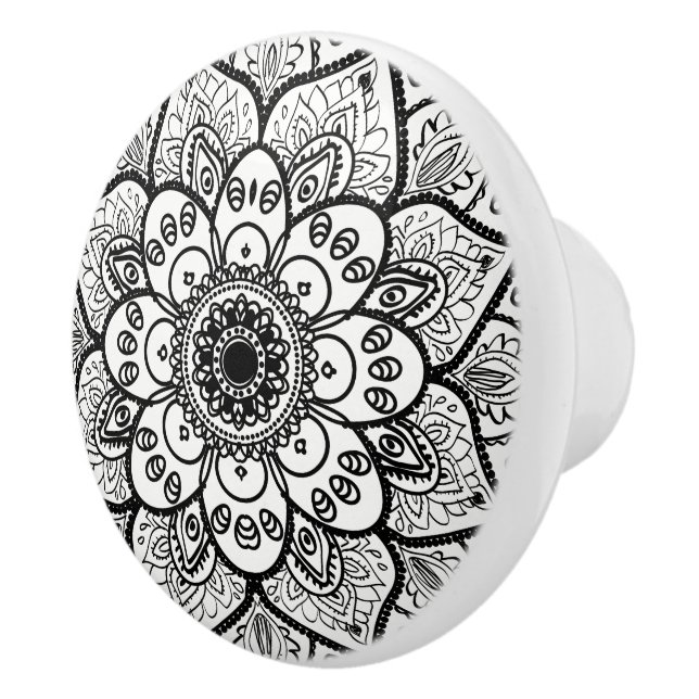 Black Floral Mandala Keramikknauf (Rechts)