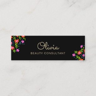 Black Floral Mini Signature Script Business Card Mini Visitenkarte