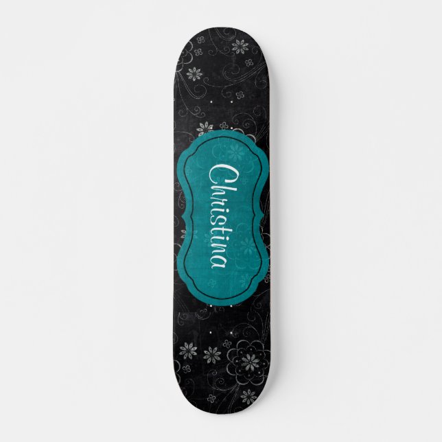 Black Floral Mini Skateboard (Vorne)