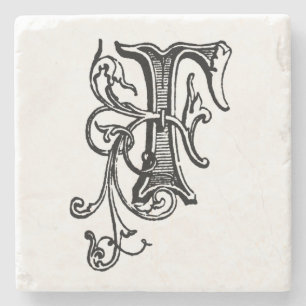 Black Floral Monogram 'F' Steinuntersetzer