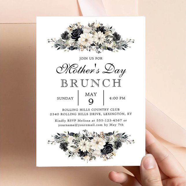 Black Floral Mother Day Brunch Party Einladung (Von Creator hochgeladen)
