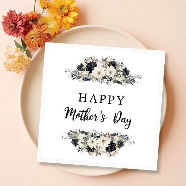 Black Floral Mother Day Brunch Party Serviette (Von Creator hochgeladen)