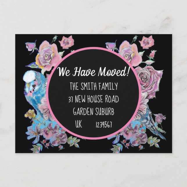 Black Floral neue Adresse Postcard, wir bewegen un Postkarte (Vorderseite)