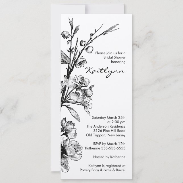 Black Floral on Gold Bridal Dusche Einladung (Vorderseite)