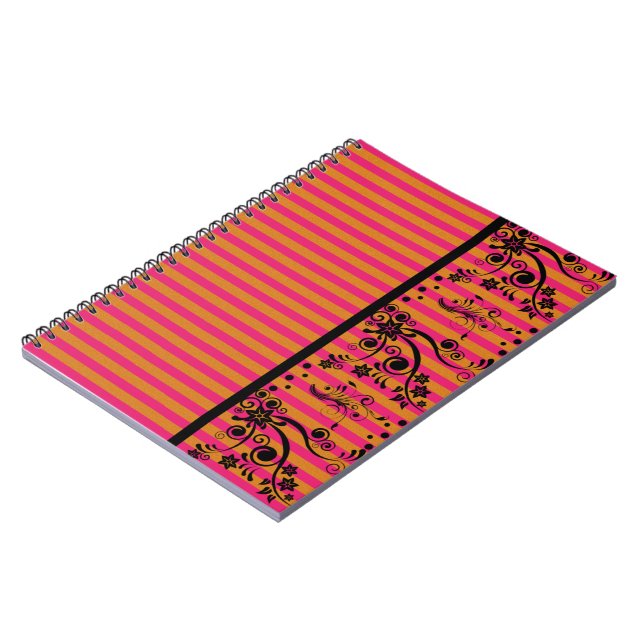 Black Floral On Pink - Notebook Notizblock (Linke Seite)