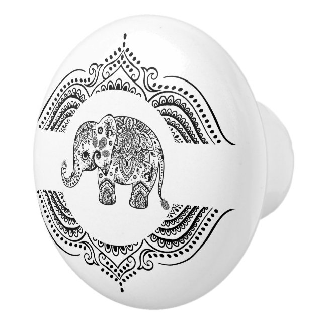 Black Floral Paisley Elephant Verzierte Spitzenrah Keramikknauf (Rechts)