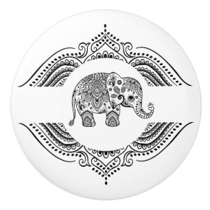 Black Floral Paisley Elephant Verzierter Spitzenra Keramikknauf