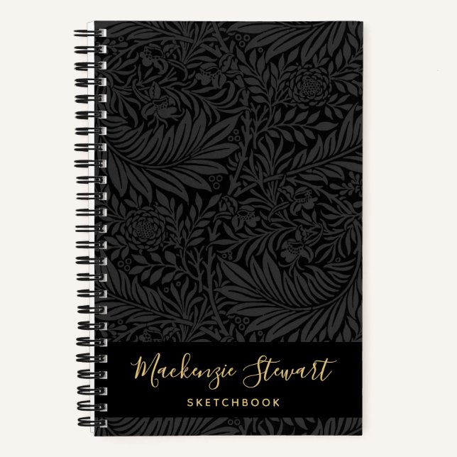 Black Floral Pattern Sketchbook Notizbuch (Vorderseite)