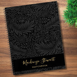 Black Floral Pattern Sketchbook Notizbuch