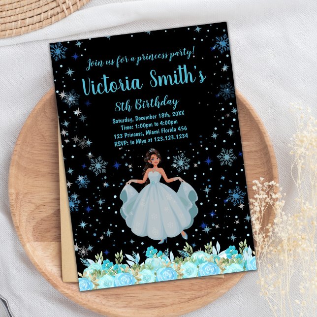 Black Floral Princess Geburtstagseinladungen Einladung (Black Floral Princess Birthday Invitations)