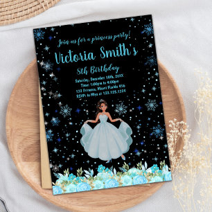 Black Floral Princess Invitations d'anniversaire