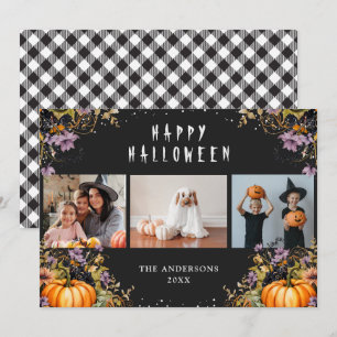 Black Floral Pumpkins 3 Foto Halloween Cards Feiertagskarte