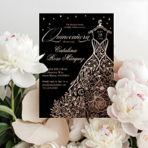 Black Floral Quinceañera Gown Celestial Moon Stars