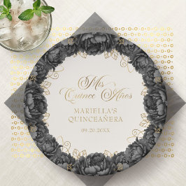 Black Floral Quinceanera Pappteller