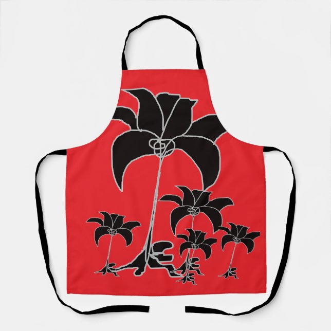 Black Floral Red Schürze (Vorderseite)