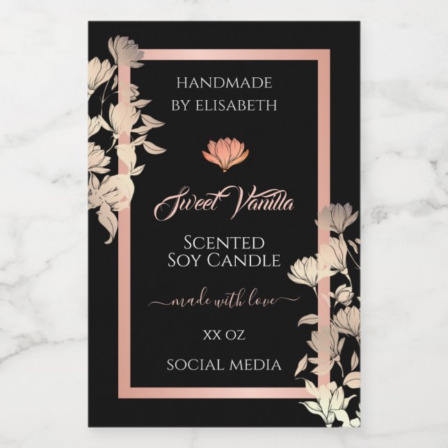 Black Floral Rose Gold Produit Packaging Étiquette (Étiquettes simples)