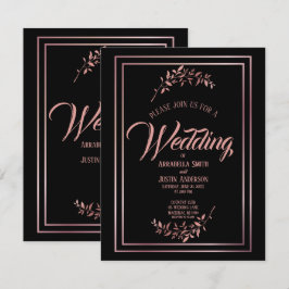 Black Floral Rose Gold Script Hochzeit Einladung