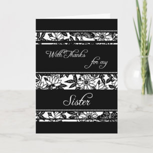 Black Floral Schwester Danke Bridesmaid Card