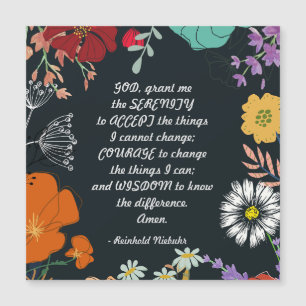 Black Floral Serenity Prayer Magnet