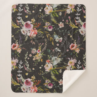 Black Floral Sherpa Blanket Sherpadecke