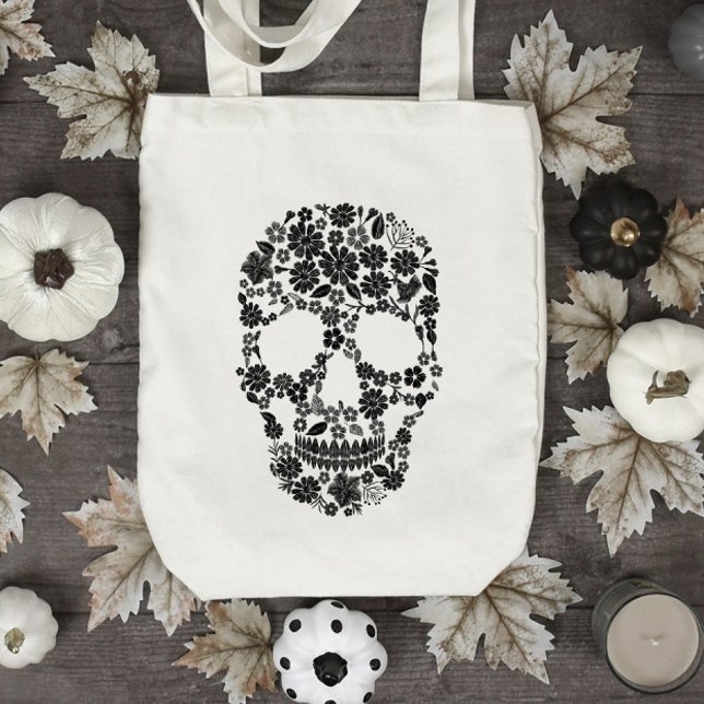 Black Floral Skull Toag Tragetasche (Von Creator hochgeladen)