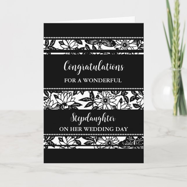 Black Floral StepTochterWedding Karte (Vorderseite)