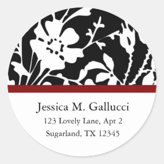 Black Floral Top Address Labels Runder Aufkleber